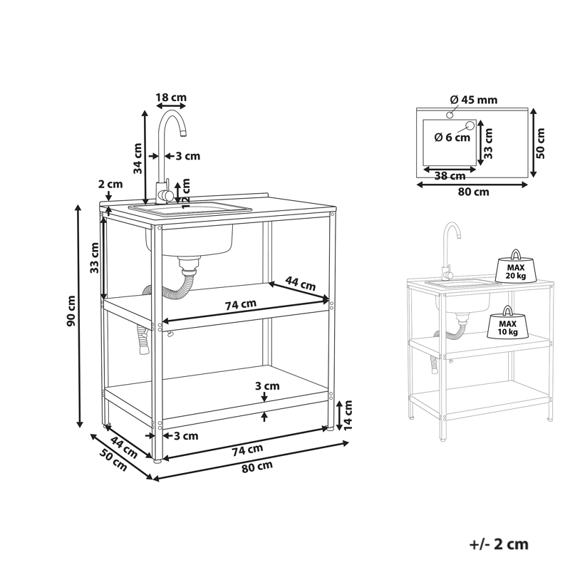 Kjøkkenøy med vask for utendørsbruk Vilama - Rød/Sølv - Hage - Griller - Utekjøkken - Komplette utekjøkken