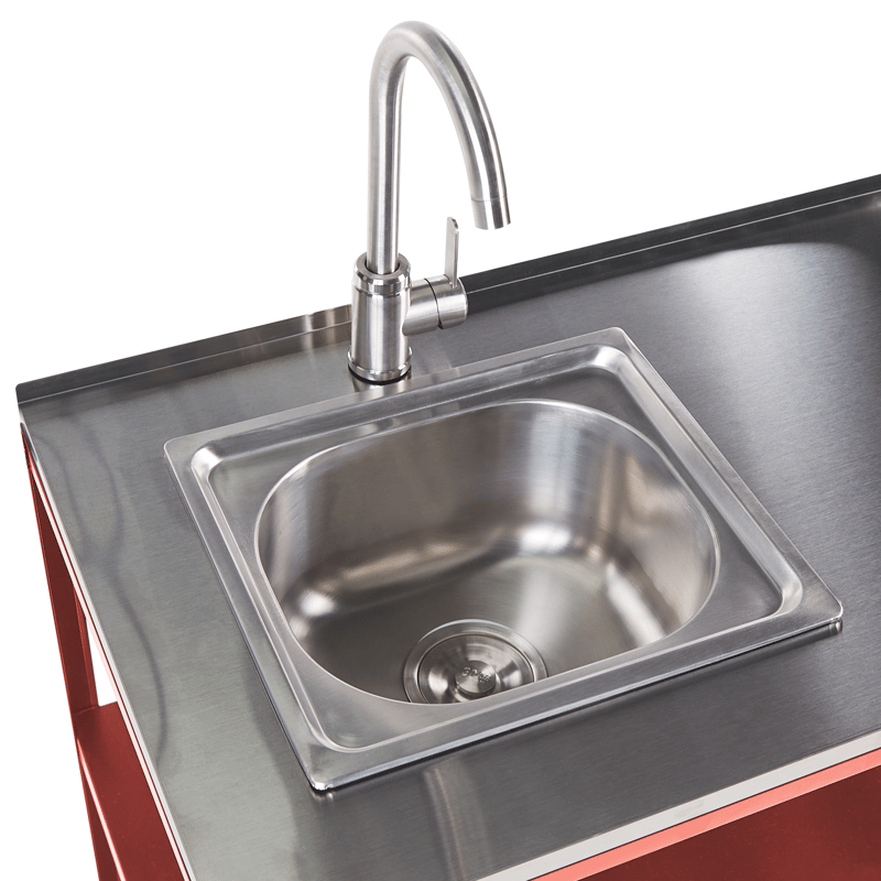 Kjøkkenøy med vask for utendørsbruk Vilama - Rød/Sølv - Hage - Griller - Utekjøkken - Komplette utekjøkken