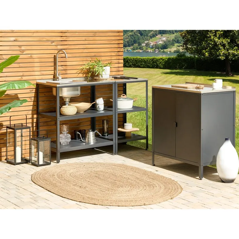 Kjøkkenøy med vask Vilama - Svart, Sølv - Hage - Griller - Utekjøkken - Komplette utekjøkken