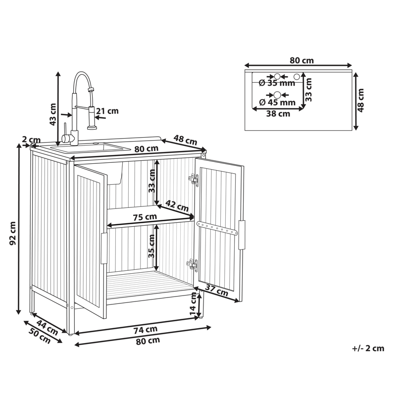 Kjøkkenskap med vask for utendørsbruk Ivrea akasietre - Brun/Grå/Svart - Hage - Griller - Utekjøkken - Komplette utekjøkken