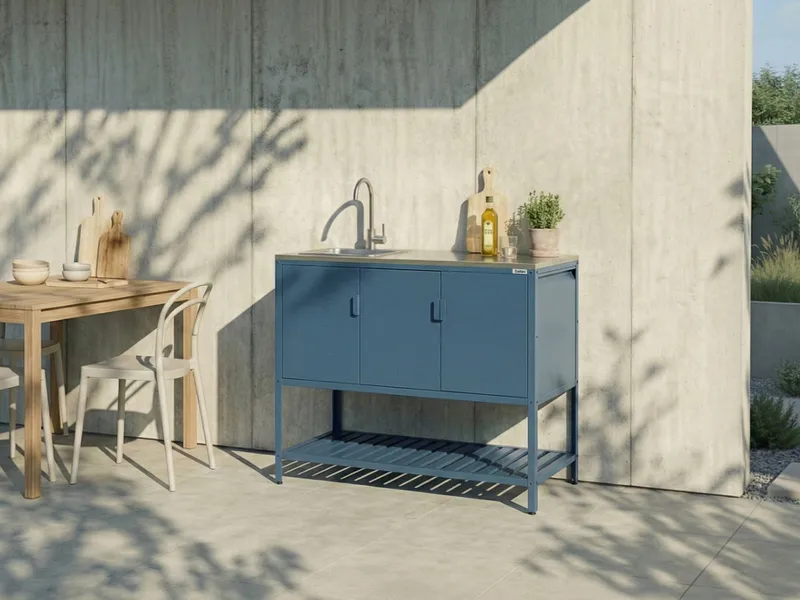 Kjøkkenskap med vask for utendørsbruk Maenza Stål - Blå/Sølv - Hage - Griller - Utekjøkken - Komplette utekjøkken