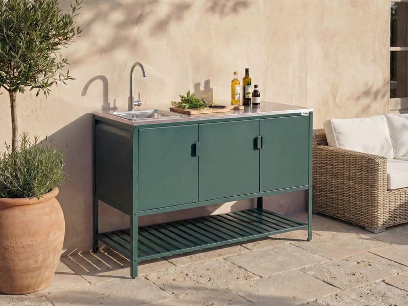 Kjøkkenskap med vask for utendørsbruk Maenza Stål - Grønn/Svart - Hage - Griller - Utekjøkken - Komplette utekjøkken