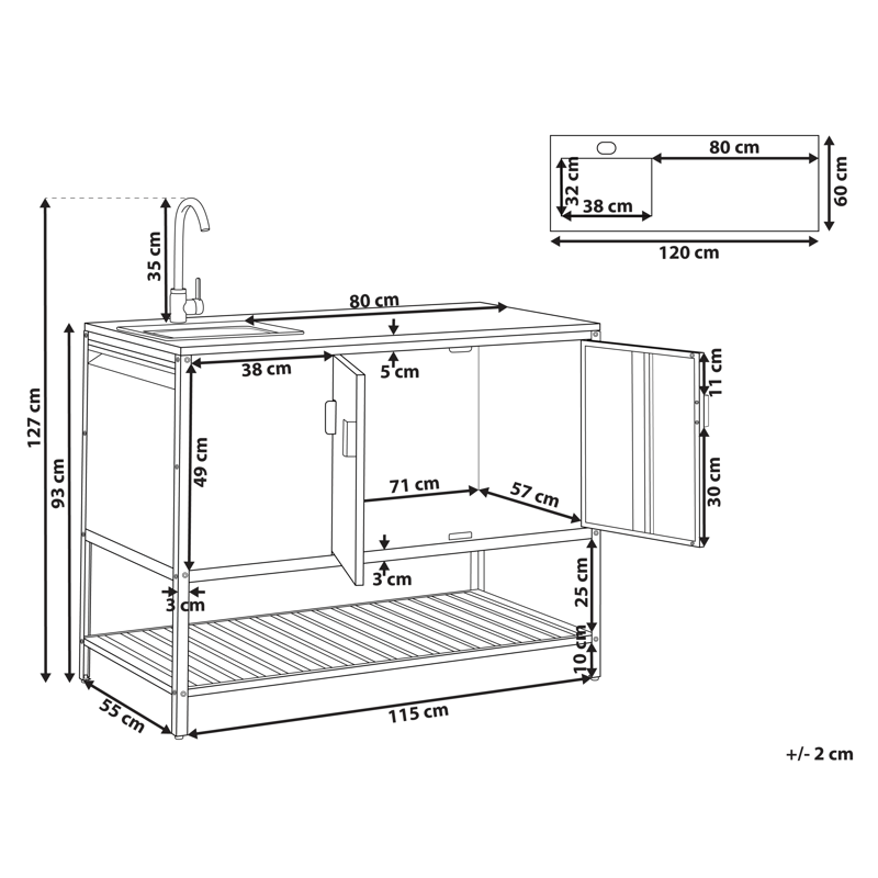 Kjøkkenskap med vask for utendørsbruk Maenza Stål - Grønn/Svart - Hage - Griller - Utekjøkken - Komplette utekjøkken