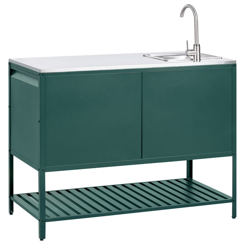 Kjøkkenskap med vask for utendørsbruk Maenza Stål - Grønn/Svart - Hage - Griller - Utekjøkken - Komplette utekjøkken