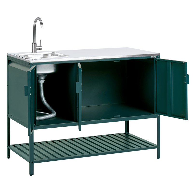 Kjøkkenskap med vask for utendørsbruk Maenza Stål - Grønn/Svart - Hage - Griller - Utekjøkken - Komplette utekjøkken