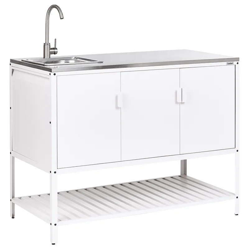 Kjøkkenskap med vask for utendørsbruk Maenza Stål, Hvit/svart