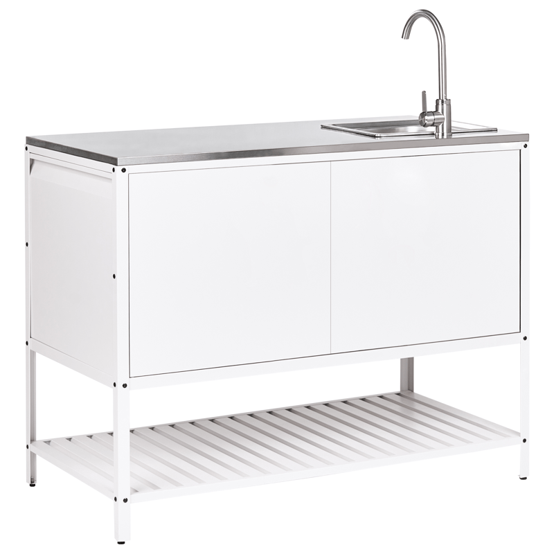 Kjøkkenskap med vask for utendørsbruk Maenza Stål - Hvit/svart - Hage - Griller - Utekjøkken - Komplette utekjøkken