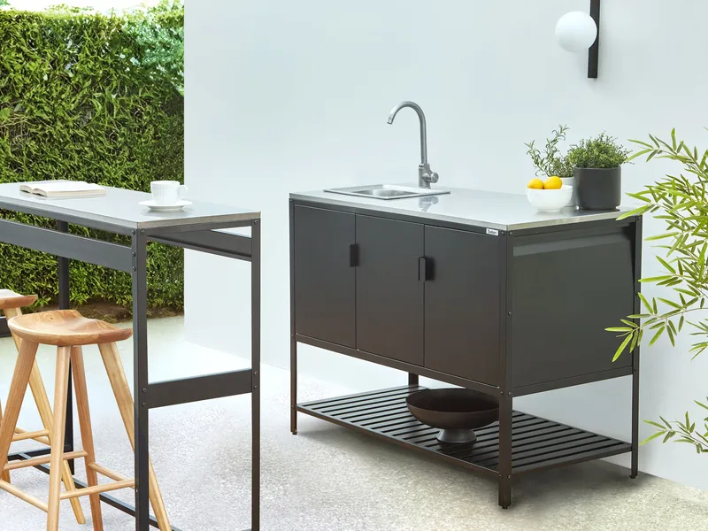 Kjøkkenskap med vask for utendørsbruk Maenza Stål - Svart - Hage - Griller - Utekjøkken - Komplette utekjøkken