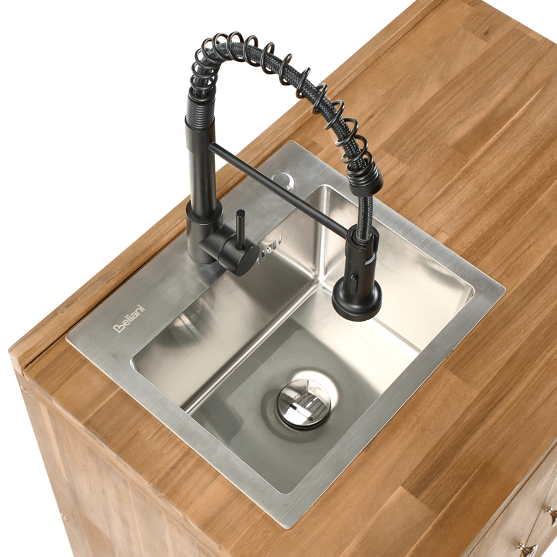 Kjøkkenskap med vask for utendørsbruk Venosa akasietre - Brun/Sølv/Svart - Hage - Griller - Utekjøkken - Komplette utekjøkken