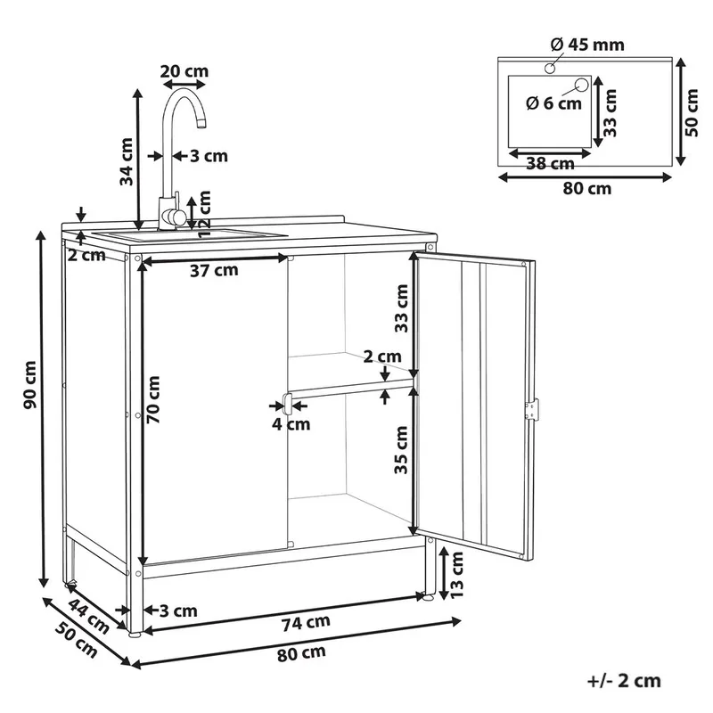 Kjøkkenskap med vask Vilama - Hvit, Sølv - Hage - Griller - Utekjøkken - Komplette utekjøkken