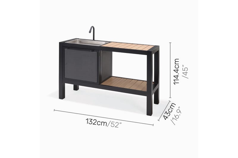 Panama Utendørskjøkken uten grill 132x48 cm Svart - Lifestyle Garden - Hage - Griller - Utekjøkken - Komplette utekjøkken