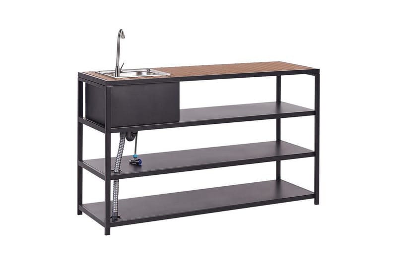 Trädgårdskök Beliani Avetrana 159x50x116 cm Black||Light wood - Hage - Griller - Utekjøkken - Bygg ditt eget utekjøkken