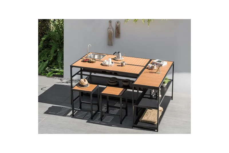 Trädgårdskök Beliani Avetrana 159x50x116 cm Black||Light wood - Hage - Griller - Utekjøkken - Bygg ditt eget utekjøkken