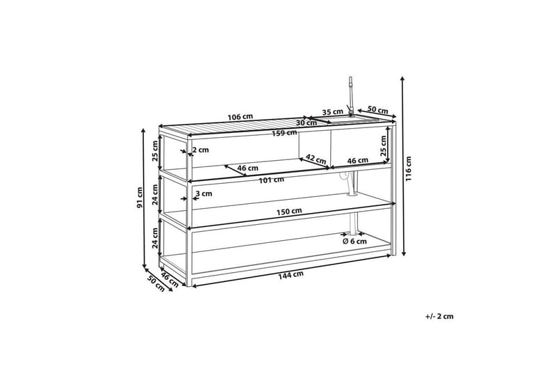 Trädgårdskök Beliani Avetrana 159x50x116 cm Black||Light wood - Hage - Griller - Utekjøkken - Bygg ditt eget utekjøkken