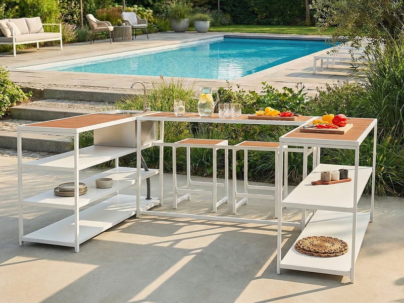 Utekjøkken med vask Avetrana Stål - Hvit/Brun - Hage - Griller - Utekjøkken - Komplette utekjøkken