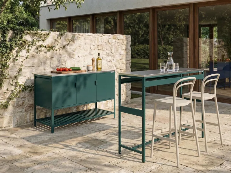 Utekjøkkensett i 2 deler med barbord Maenza Stål - Grønn/Svart - Hage - Griller - Utekjøkken - Komplette utekjøkken