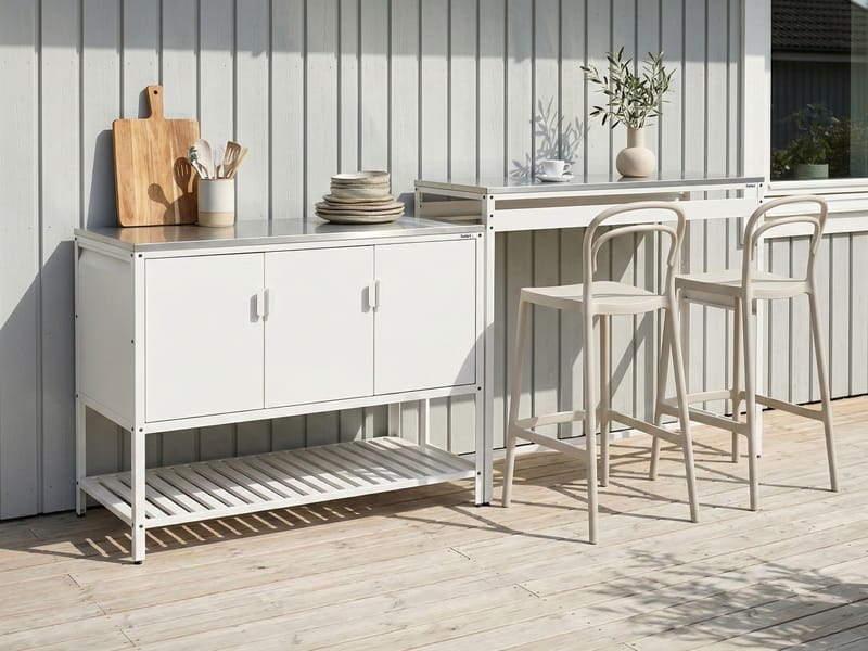 Utekjøkkensett i 2 deler med barbord Maenza Stål - Hvit/svart - Hage - Griller - Utekjøkken - Komplette utekjøkken