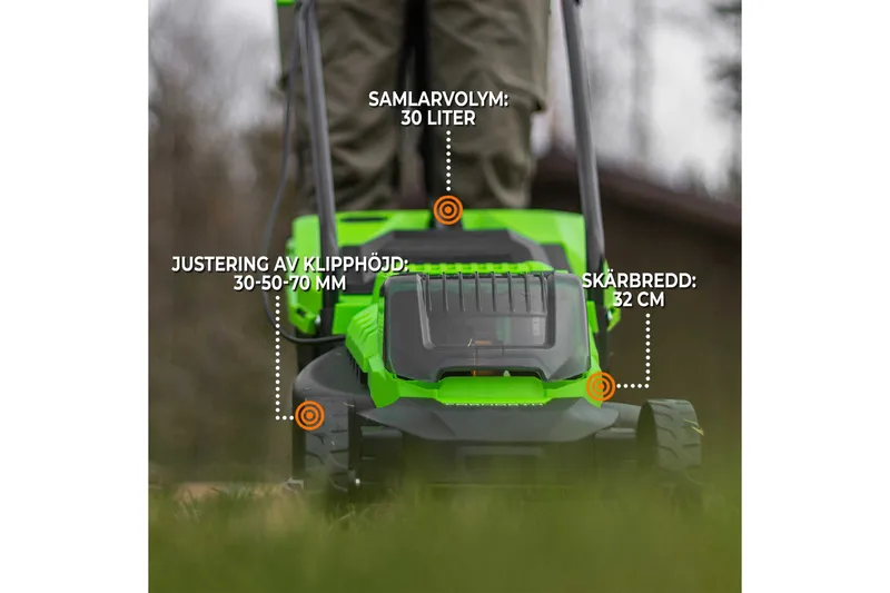 Fornorth Batteridrevet Gressklipper Gh1000E, 20V med Batteri og Lader - Hvit - Hage - Hagemaskiner - Gressklipper