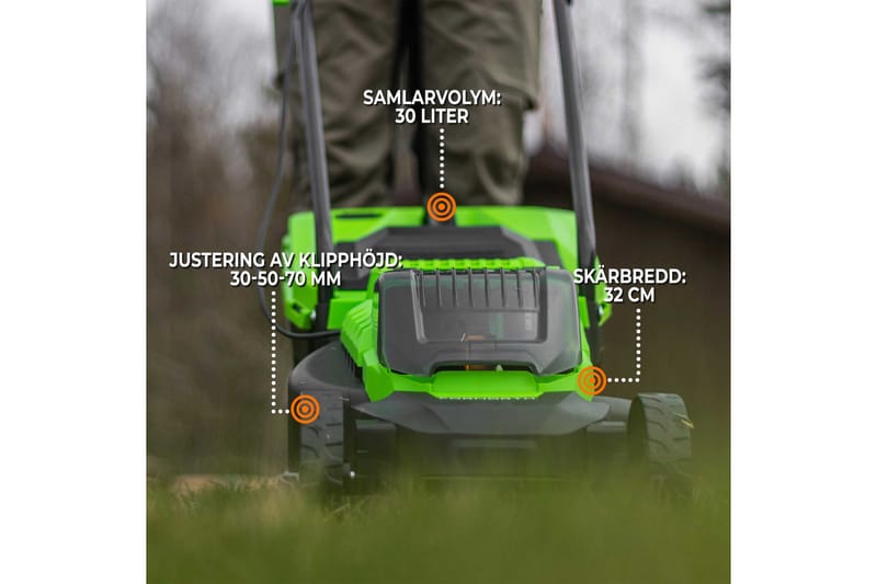 Fornorth Batteridrevet Gressklipper Gh1000E, 20V med Batteri og Lader - Hvit - Hage - Hagemaskiner - Gressklipper