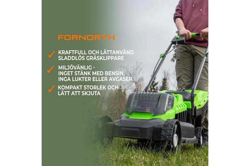 Fornorth Batteridrevet Gressklipper Gh1000E, 20V med Batteri og Lader - Hvit - Hage - Hagemaskiner - Gressklipper