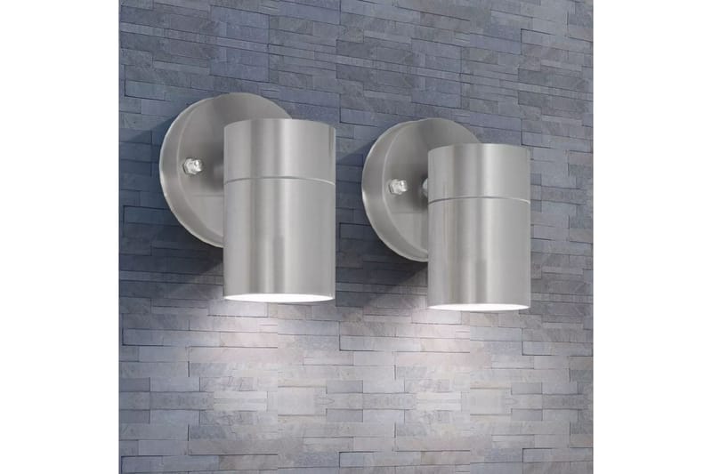 Utendørs vegglampe 2 stk rustfritt stål nedover - Sølv - Hage - Utemiljø - Entré - Entrébelysning