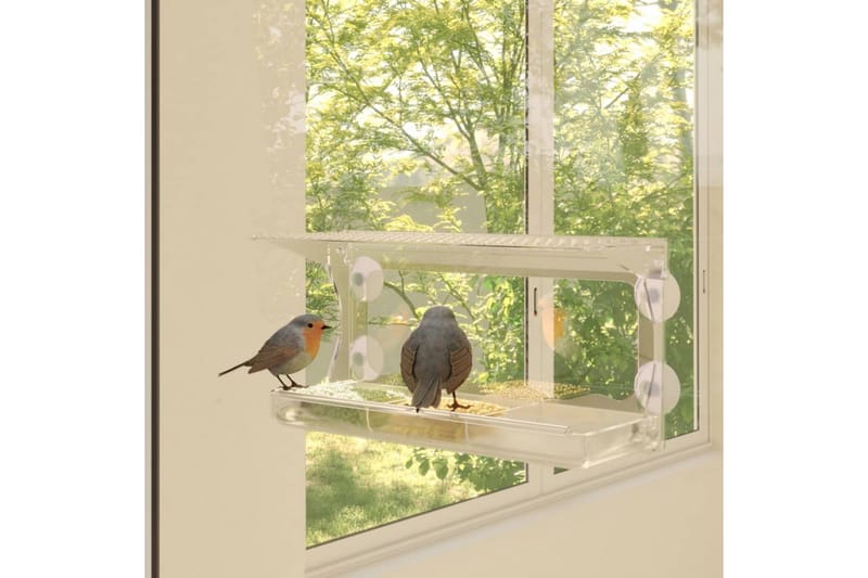 Fuglematere for vindu 2 stk akryl 30x12x15 cm - Gjennomsiktig - Fuglemater & fuglehus