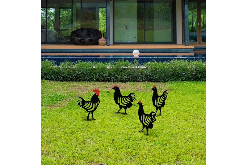 Dekorativt hage metalltilbehør sett Kyllingfamilie Svart Fire deler - Fire deler - Hage - Utemiljø - Hagedekorasjon - Hagefigurer & hagepynt - Plastdyr