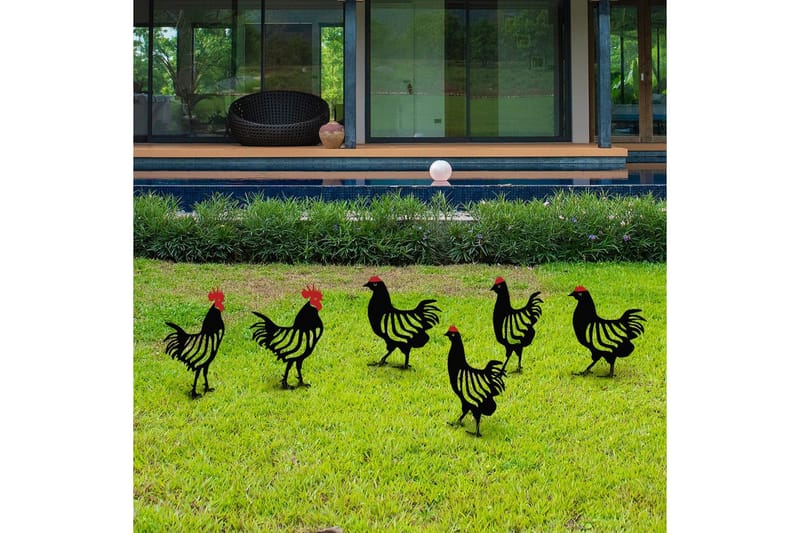 Dekorativt hage metalltilbehør sett Kyllingfamilie Svart Seks deler - Seks deler - Hage - Utemiljø - Hagedekorasjon - Hagefigurer & hagepynt - Plastdyr
