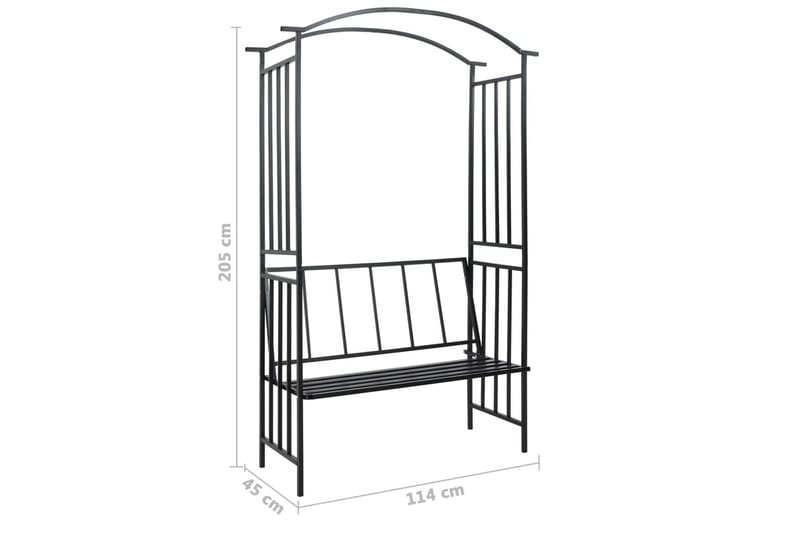 Hagebue med benk svart 114x45x205 cm jern - Hage - Utemiljø - Hagedekorasjon - Hagefigurer & hagepynt