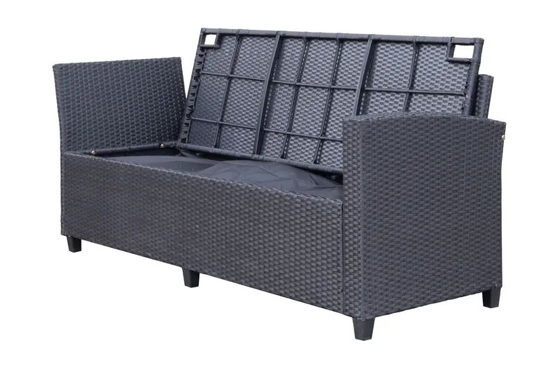 James Light Stor L-formet Vendbar Loungegruppe for Utendørs i Kunstrotting med Oppbevaring og Grå puter - Grå|Svart - Hagemøbler - Loungemøbler - Sofagruppe utendørs