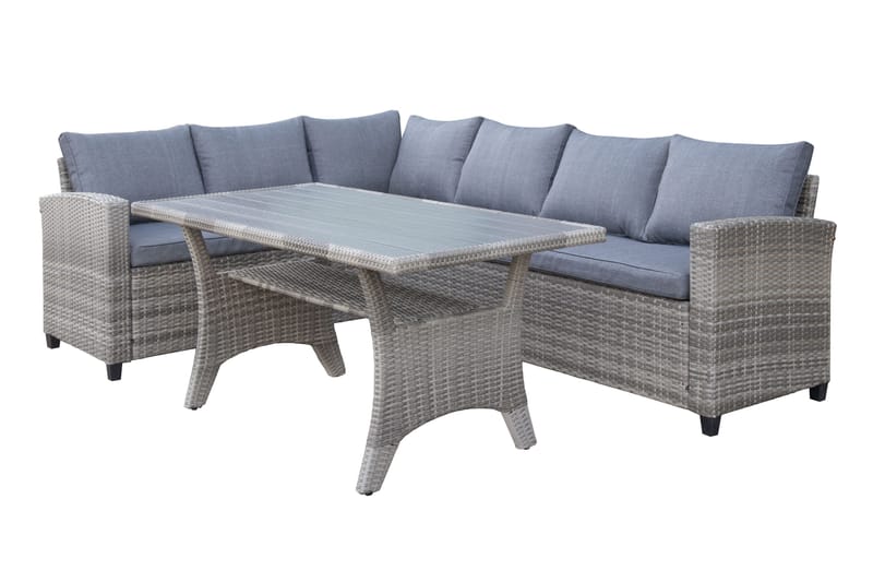 James Light Stor L-formet Vendbar Loungegruppe for Utendørs i Kunstrotting med Oppbevaring og Grå Puter, Grå