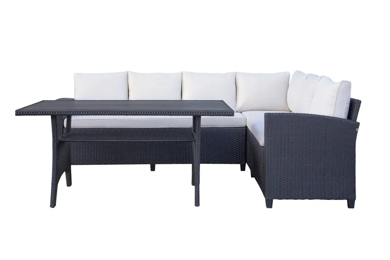 James Light Stor L-formet Vendbar Loungegruppe for Utendørs i Kunstrotting med Oppbevaring og Hvite Puter - Svart - Hage - Utemiljø - Veranda & terrasse - Verandamøbler