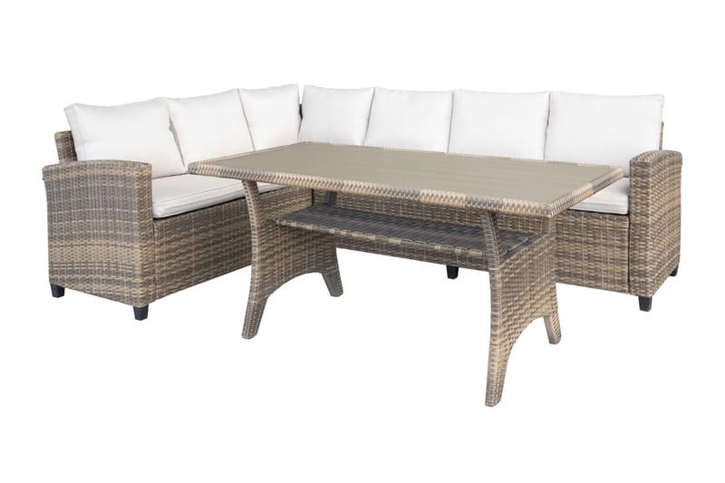 James Light Stor L-formet Vendbar Loungegruppe for Utendørs i Kunstrotting med Oppbevaring og Hvite Puter - Natur - Hage - Utemiljø - Veranda & terrasse - Verandamøbler