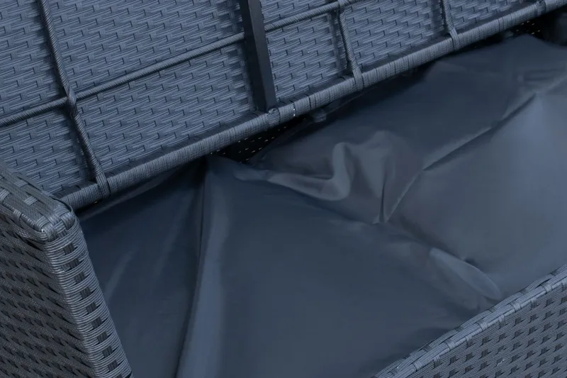 James Light Stor L-formet Vendbar Loungegruppe for Utendørs i Kunstrotting med Oppbevaring og Hvite Puter - Svart - Hage - Utemiljø - Veranda & terrasse - Verandamøbler