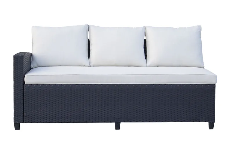 James Light Stor L-formet Vendbar Loungegruppe for Utendørs i Kunstrotting med Oppbevaring og Hvite Puter - Svart - Hage - Utemiljø - Veranda & terrasse - Verandamøbler