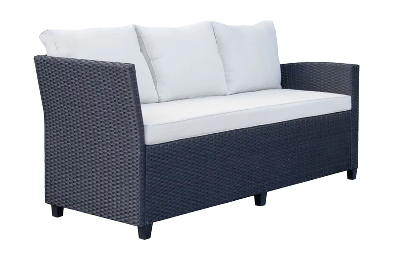 James Light Stor L-formet Vendbar Loungegruppe for Utendørs i Kunstrotting med Oppbevaring og Hvite Puter - Svart - Hage - Utemiljø - Veranda & terrasse - Verandamøbler