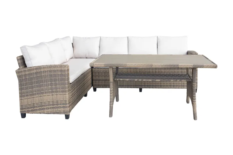 James Light Stor L-formet Vendbar Loungegruppe for Utendørs i Kunstrotting med Oppbevaring og Hvite Puter - Natur - Hage - Utemiljø - Veranda & terrasse - Verandamøbler