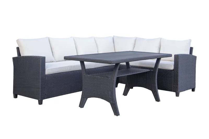 James Light Stor L-formet Vendbar Loungegruppe for Utendørs i Kunstrotting med Oppbevaring og Hvite Puter - Svart - Hage - Utemiljø - Veranda & terrasse - Verandamøbler