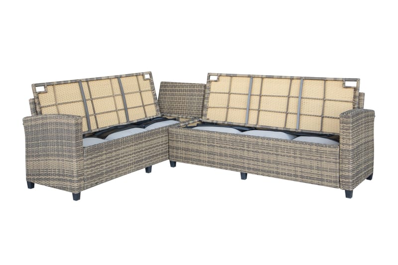 James Light Stor L-formet Vendbar Loungegruppe for Utendørs i Kunstrotting med Oppbevaring og Hvite Puter - Natur - Hage - Utemiljø - Veranda & terrasse - Verandamøbler