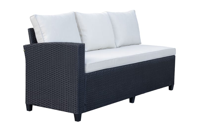 James Light Stor L-formet Vendbar Loungegruppe for Utendørs i Kunstrotting med Oppbevaring og Hvite Puter - Svart - Hage - Utemiljø - Veranda & terrasse - Verandamøbler