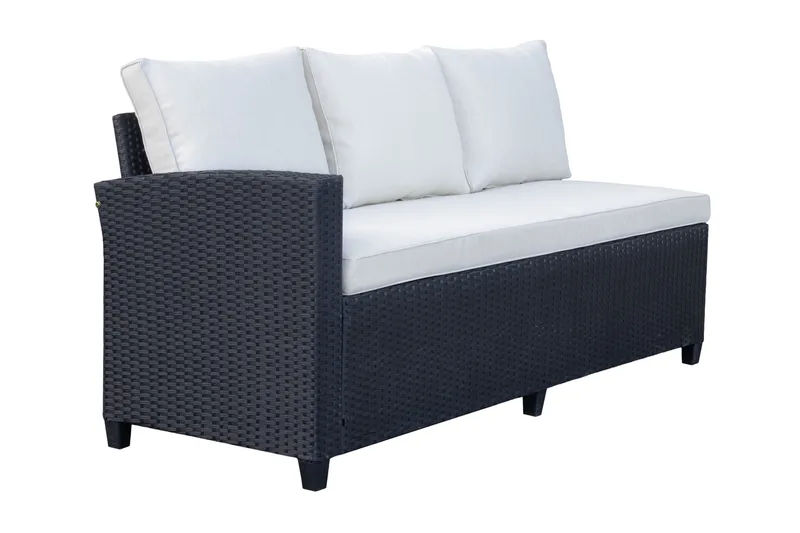 James Light Stor L-formet Vendbar Loungegruppe for Utendørs i Kunstrotting med Oppbevaring og Hvite Puter - Svart - Hage - Utemiljø - Veranda & terrasse - Verandamøbler