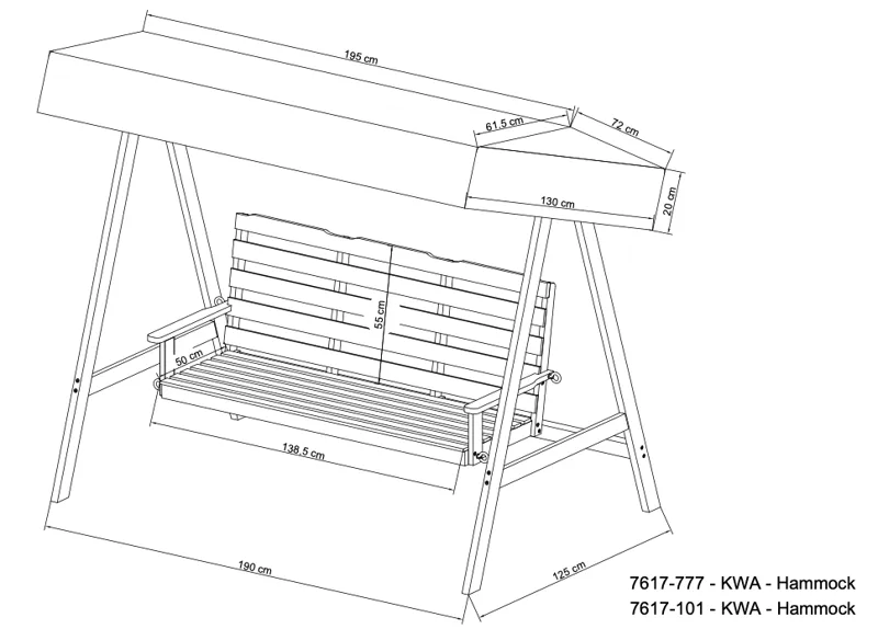 Landet Hammock Gyngesofa med tak i akasie tre inkludert puter 195x125x159 - Hvit - Hagemøbler - Utesofa - Hammocker