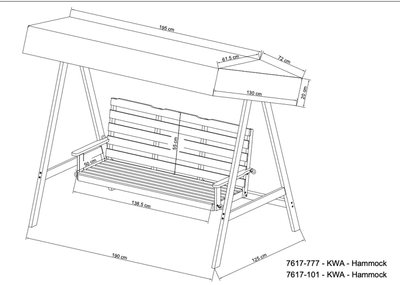 Landet Hammock Gyngesofa med tak i akasie tre inkludert puter 195x125x159 - Mørkegrønn - Hagemøbler - Utesofa - Hammocker