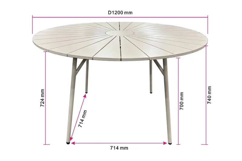 Tunis spisebord utendørs 120 cm rundt - Beige/Beige - Hagemøbler - Hagebord - Spisebord ute