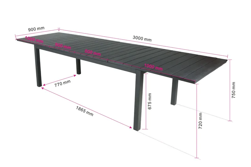Tunis spisebord utendørs 205/305x90 rektangulært uttrekkbart - Svart/Svart - Hagemøbler - Hagebord - Spisebord ute