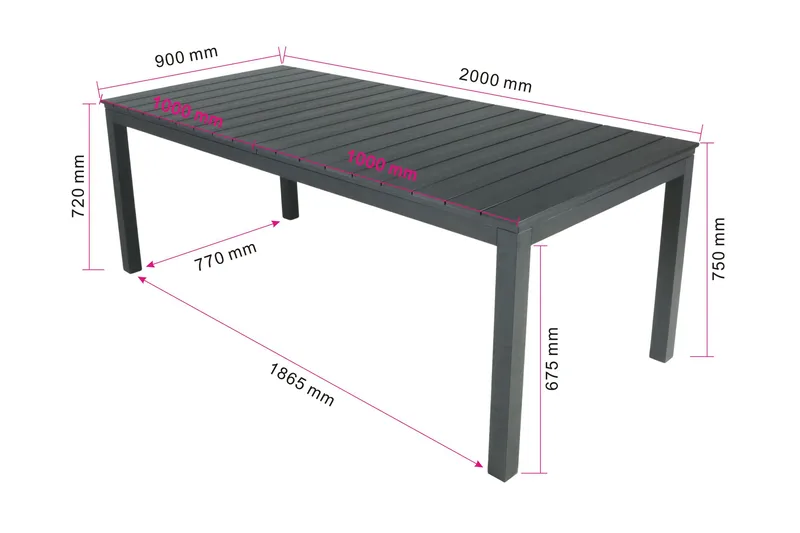 Tunis spisebord utendørs 205/305x90 rektangulært uttrekkbart - Svart/Svart - Hagemøbler - Hagebord - Spisebord ute