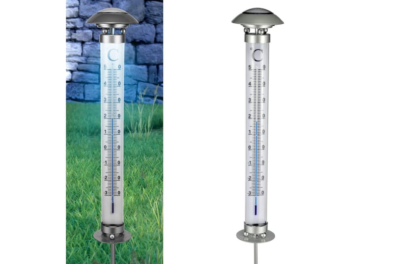 HI Soldrevet utendørs termometer-lampe - Silver - Utetermometer - Termometer