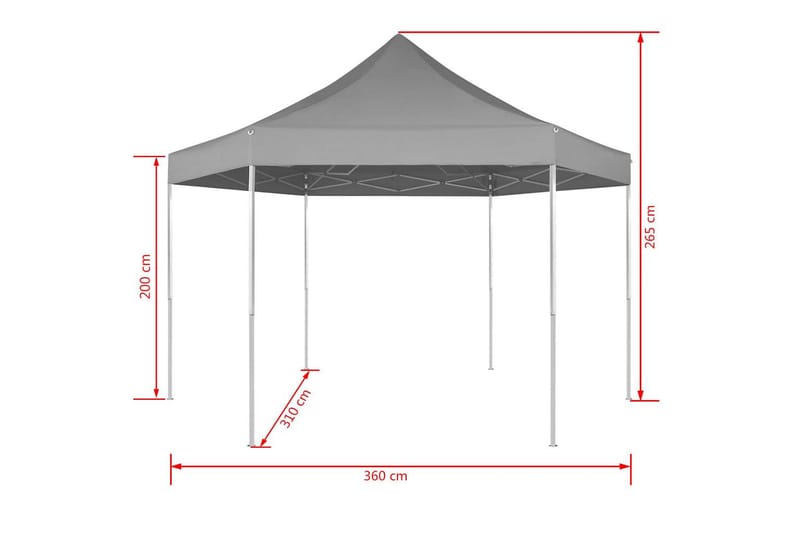 Popup partytelt sammenleggbart sekskantet grå 3,6x3,1 m - Partytelt - Hagetelt & oppbevaringstelt