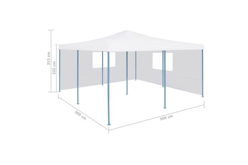 Sammenleggbar paviljong med 2 sidevegger 5x5 m hvit - Partytelt - Hagetelt & oppbevaringstelt