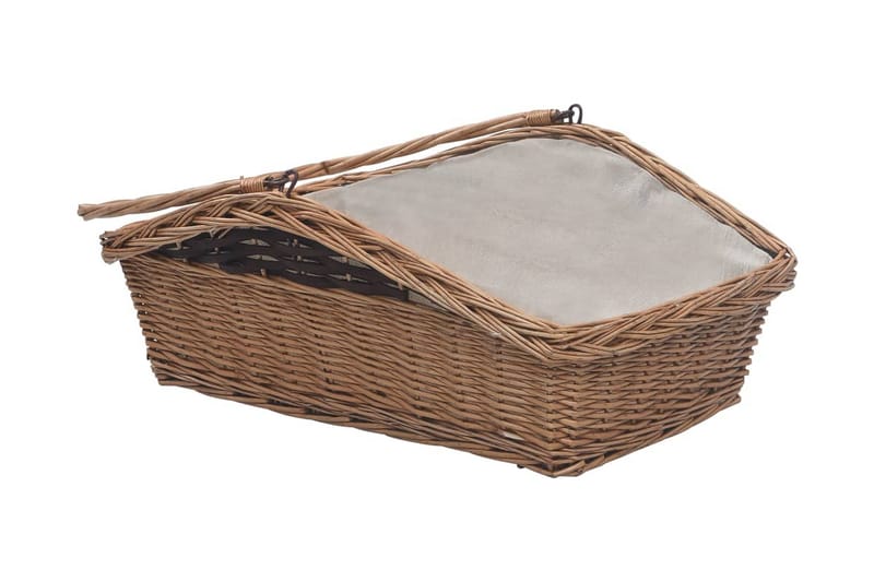 Vedkurv med håndtak 61,5x46,5x58 cm brun seljetre - Brun - Hage - Utemiljø - Utendørsoppbevaring - Vedoppbevaring
